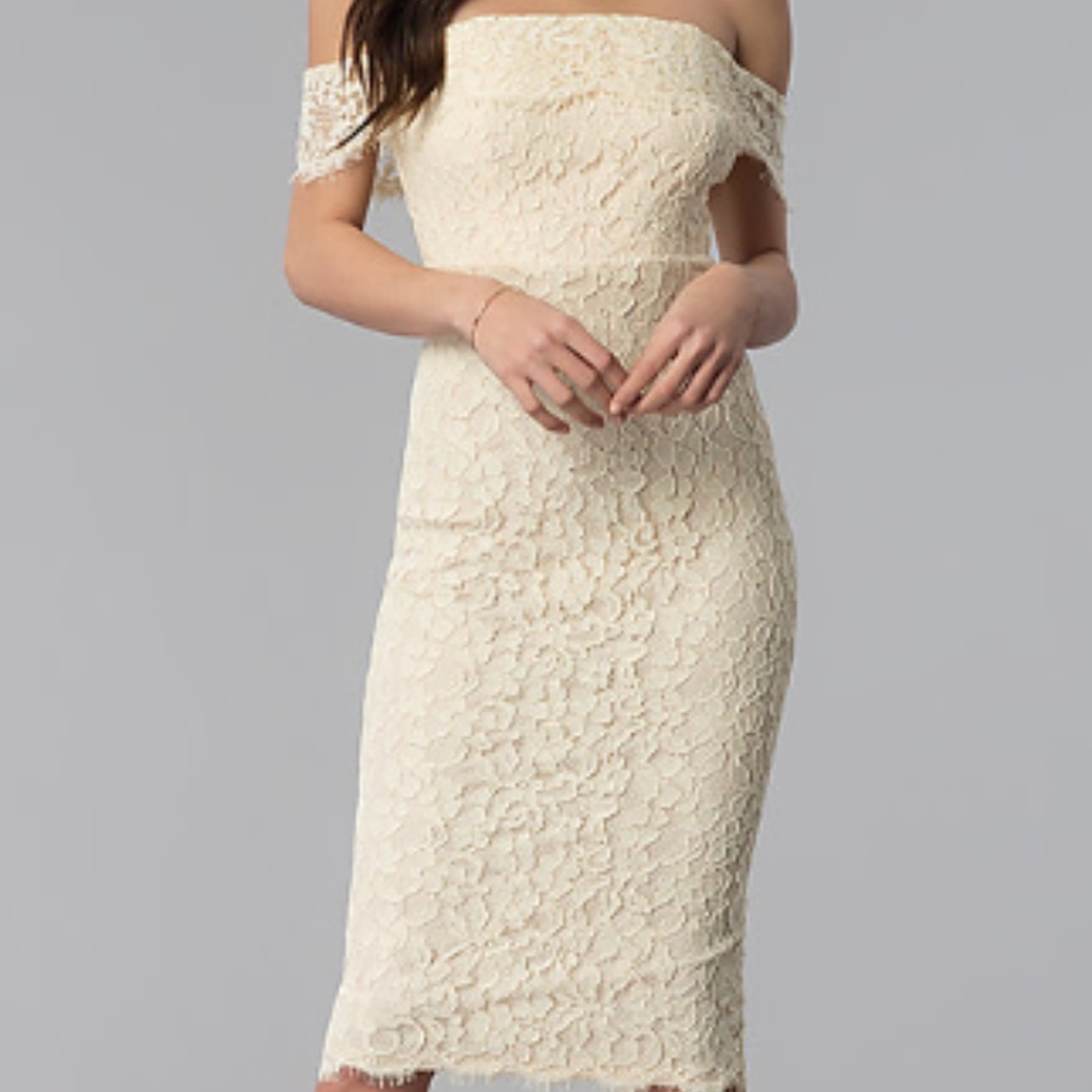 Off-White Off the Shoulder Midi Cocktail Dress NWT